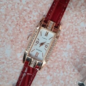 Women's Red Watch with Gold Accents